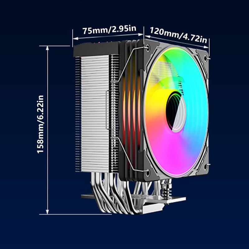 RYUJNDK ARGB CPU Air Coolers with 6 Heat Pipe Removable Computer PC Fa