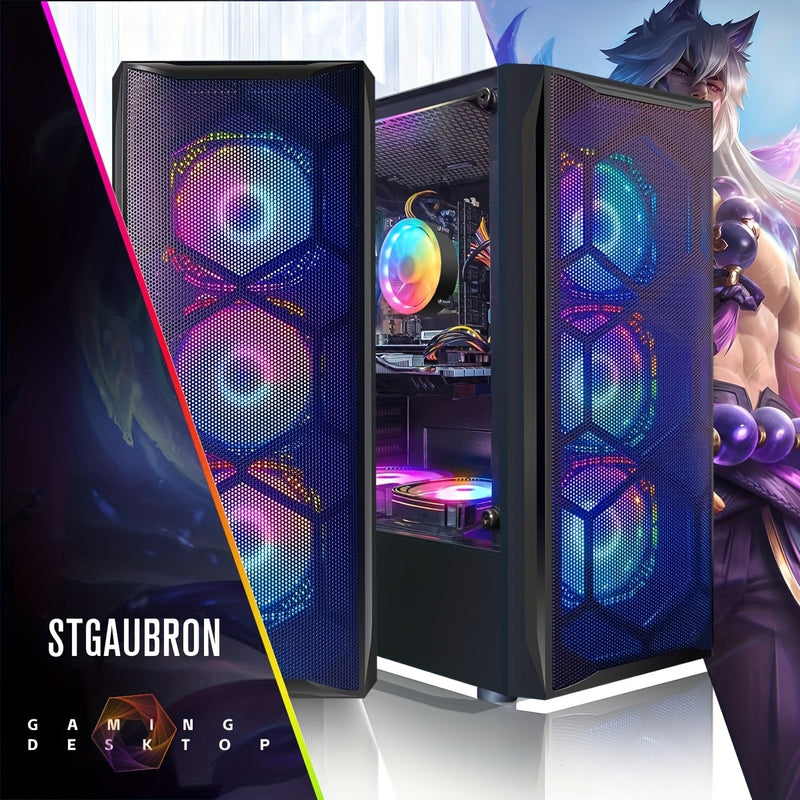STGAubron Gaming PC Desktop Computer, Core I7 Up To 3.9GHz, Radeon RX 580 8G Graphics, 16G RAM, 512G SSD, WiFi 6, Bluetooth 5.0, RGB Fan X6, Windows 11 Home