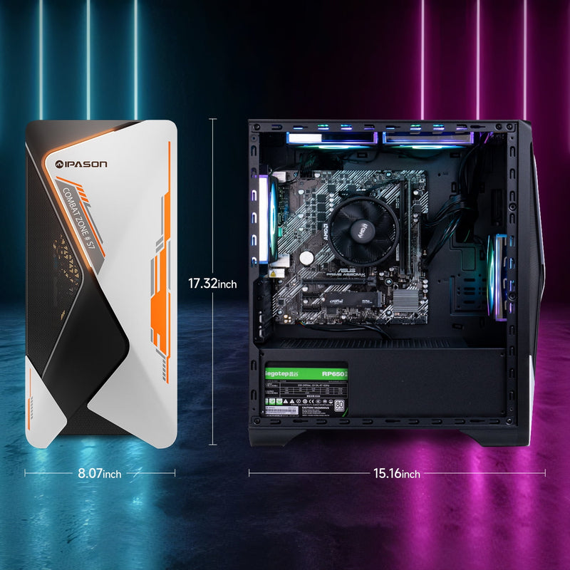 IPASON Gaming Desktop PC, AMD Ryzen 5 5600G(Upgrade to 5600GT), 1TB SS