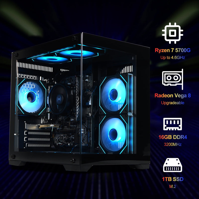 ICEWOLF Gaming Desktop PC AMD Ryzen 7 5700G Radeon Vega graphics,16GB