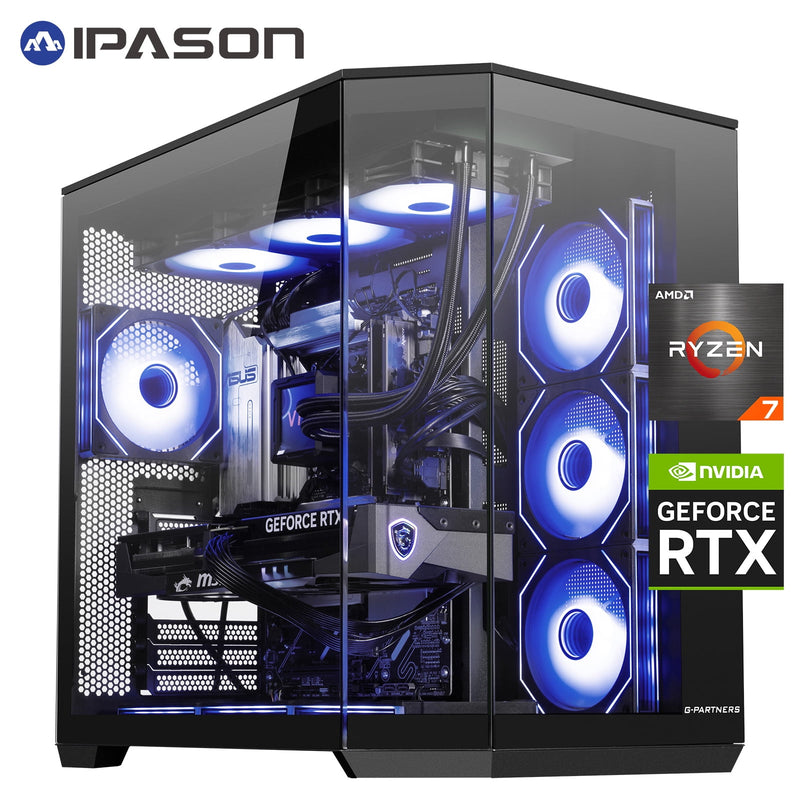 IPASON Gaming PC - AMD Ryzen 7 9800X3D, NVIDIA RTX 5080, 32GB DDR5, 2T
