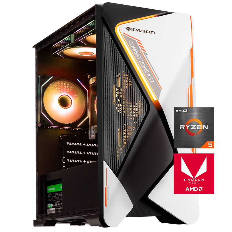 IPASON Gaming Desktop PC, AMD Ryzen 5 5600G(Upgrade to 5600GT), 1TB SS