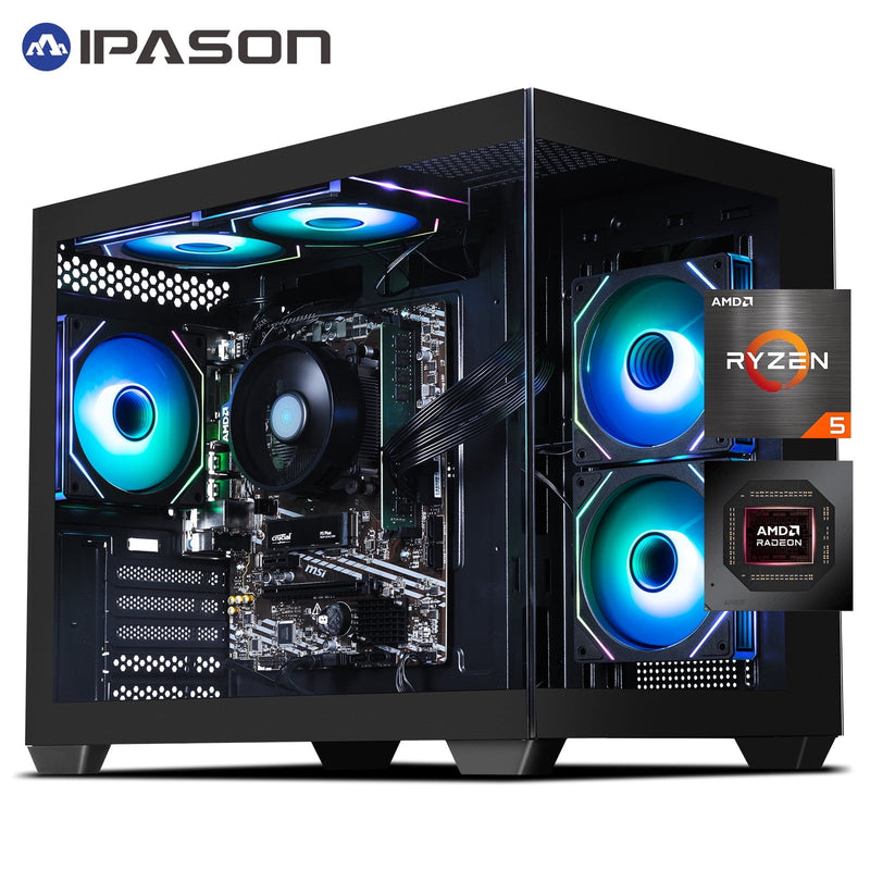 IPASON Gaming Desktop AMD Ryzen 5 5600GT (Beats Intel 10th-gen i7 & Lo