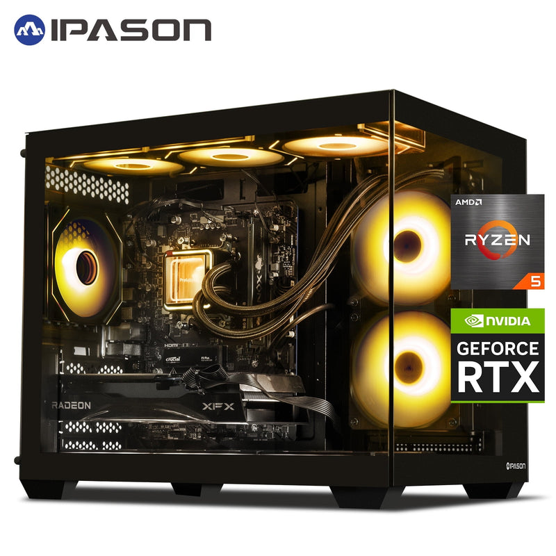IPASON Gaming Desktop PC, AMD Ryzen 5 5600G(Upgrade to 5600GT), 1TB SS