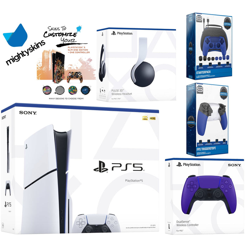 Sony Playstation 5 Slim Disc Bundle with White Pulse Headset, Extra Wh