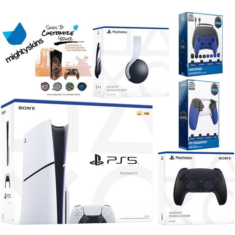 Sony Playstation 5 Slim Disc Bundle with White Pulse Headset, Extra Wh
