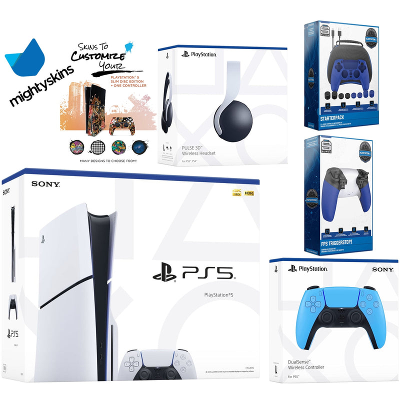 Sony Playstation 5 Slim Disc Bundle with White Pulse Headset, Extra Wh