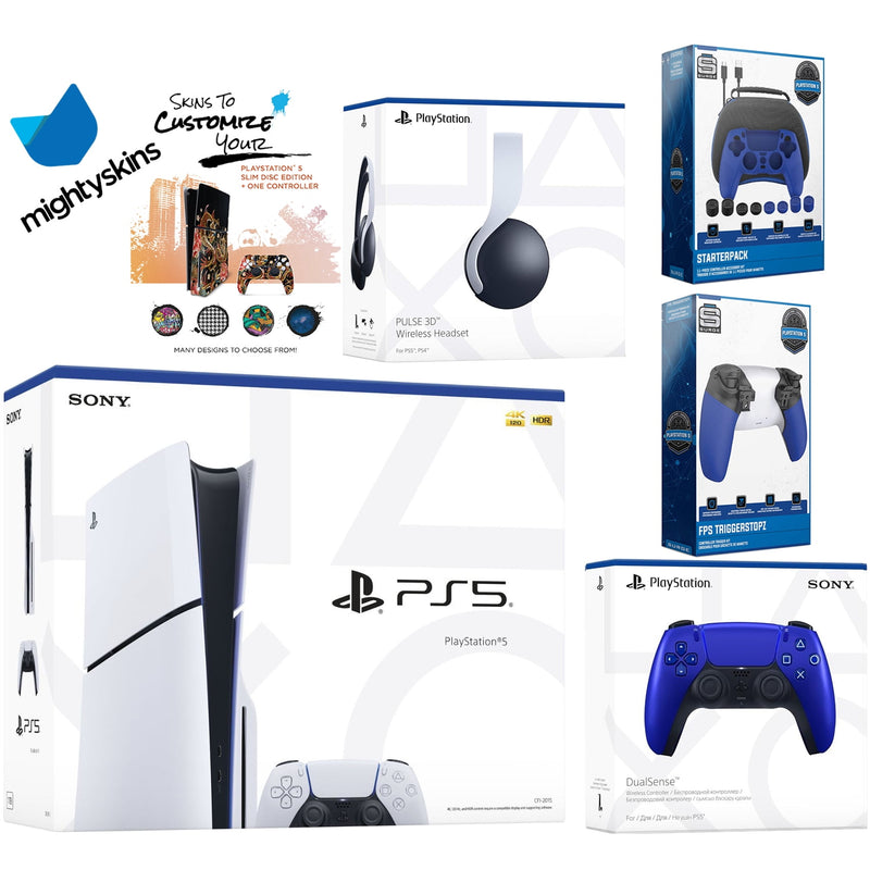 Sony Playstation 5 Slim Disc Bundle with White Pulse Headset, Extra Wh
