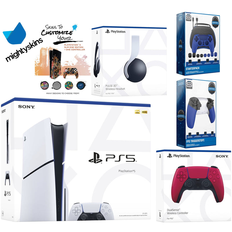 Sony Playstation 5 Slim Disc Bundle with White Pulse Headset, Extra Wh