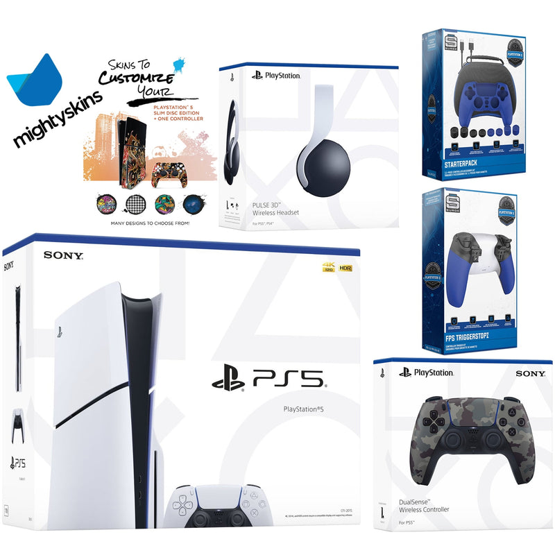 Sony Playstation 5 Slim Disc Bundle with White Pulse Headset, Extra Wh