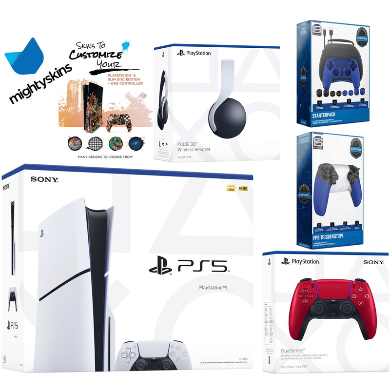 Sony Playstation 5 Slim Disc Bundle with White Pulse Headset, Extra Wh