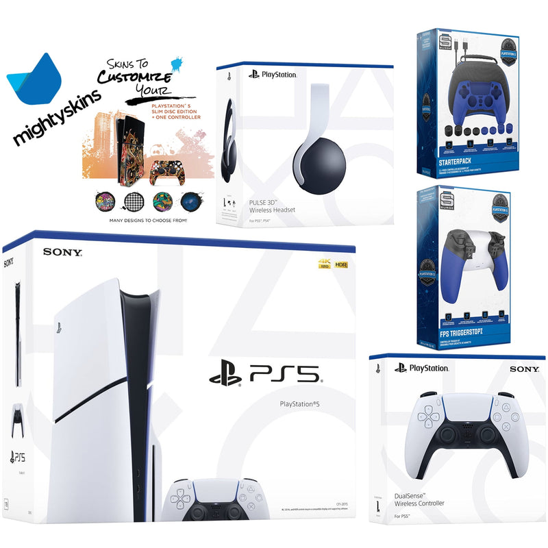 Sony Playstation 5 Slim Disc Bundle with White Pulse Headset, Extra Wh