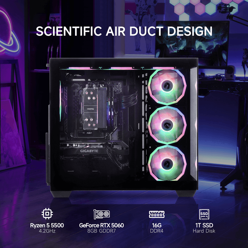 Mloong Gaming PC AMD Ryzen 5 5500 NVIDIA GeForce RTX 5060 16GB RAM 1TB