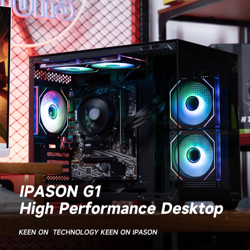 IPASON Gaming Desktop AMD Ryzen 5 5600GT (Beats Intel 10th-gen i7 & Lo